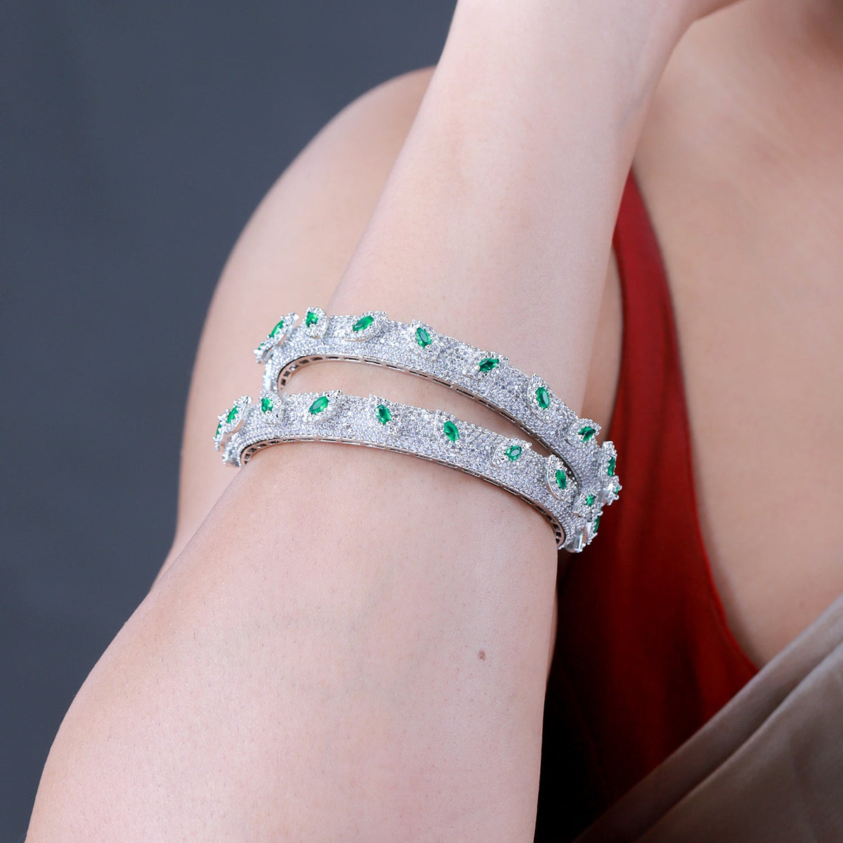 Sparkling Elegance Marquise White CZ White Rhodium Bangles