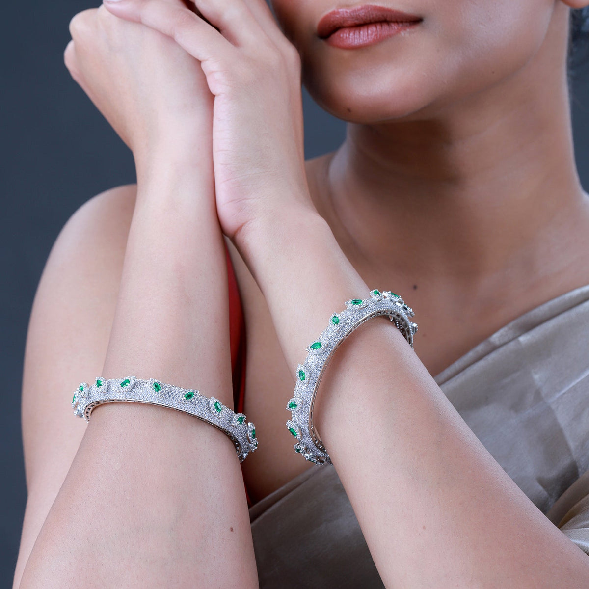 Sparkling Elegance Marquise White CZ White Rhodium Bangles