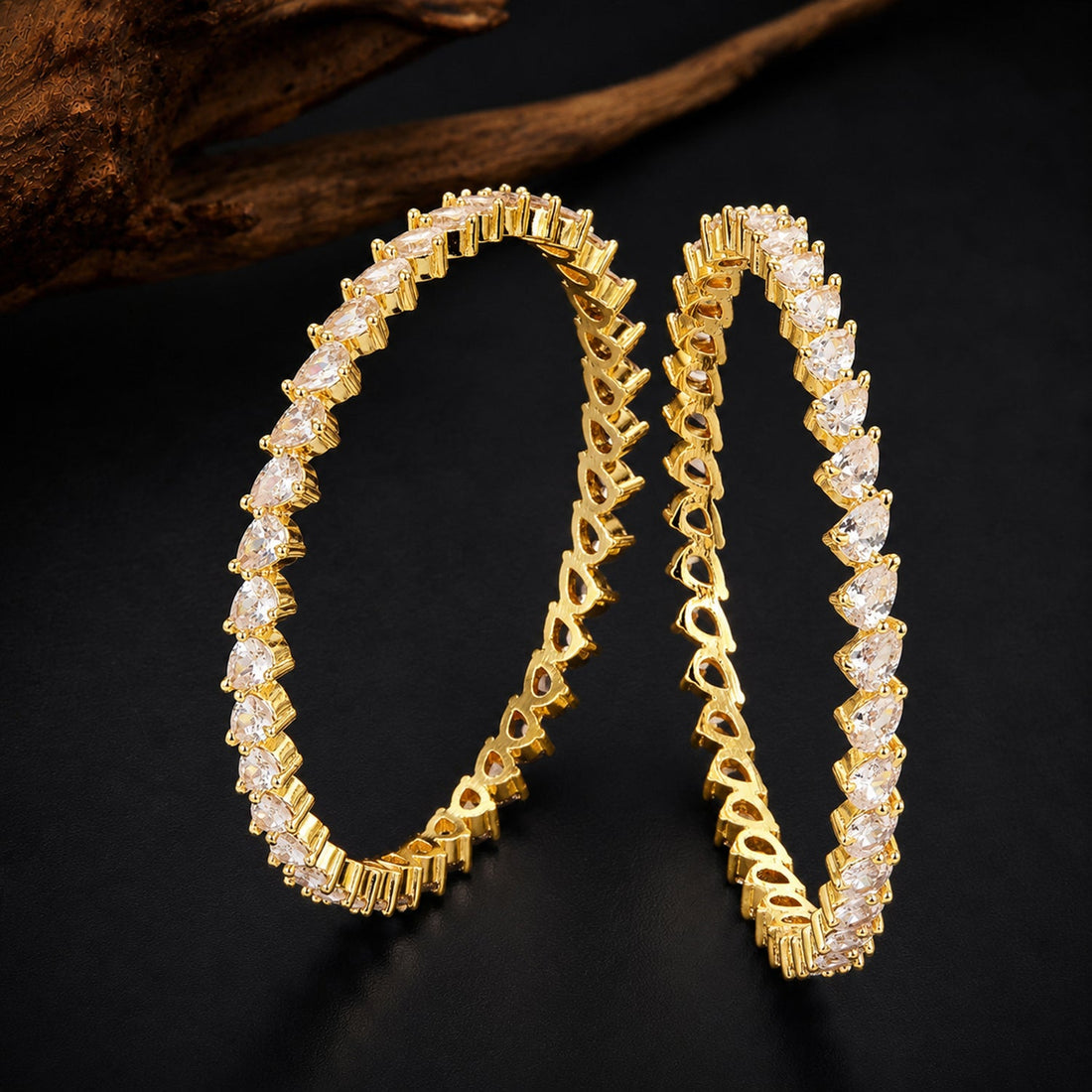 Sparkling Elegance White CZ Yellow Gold-Plated Bangles