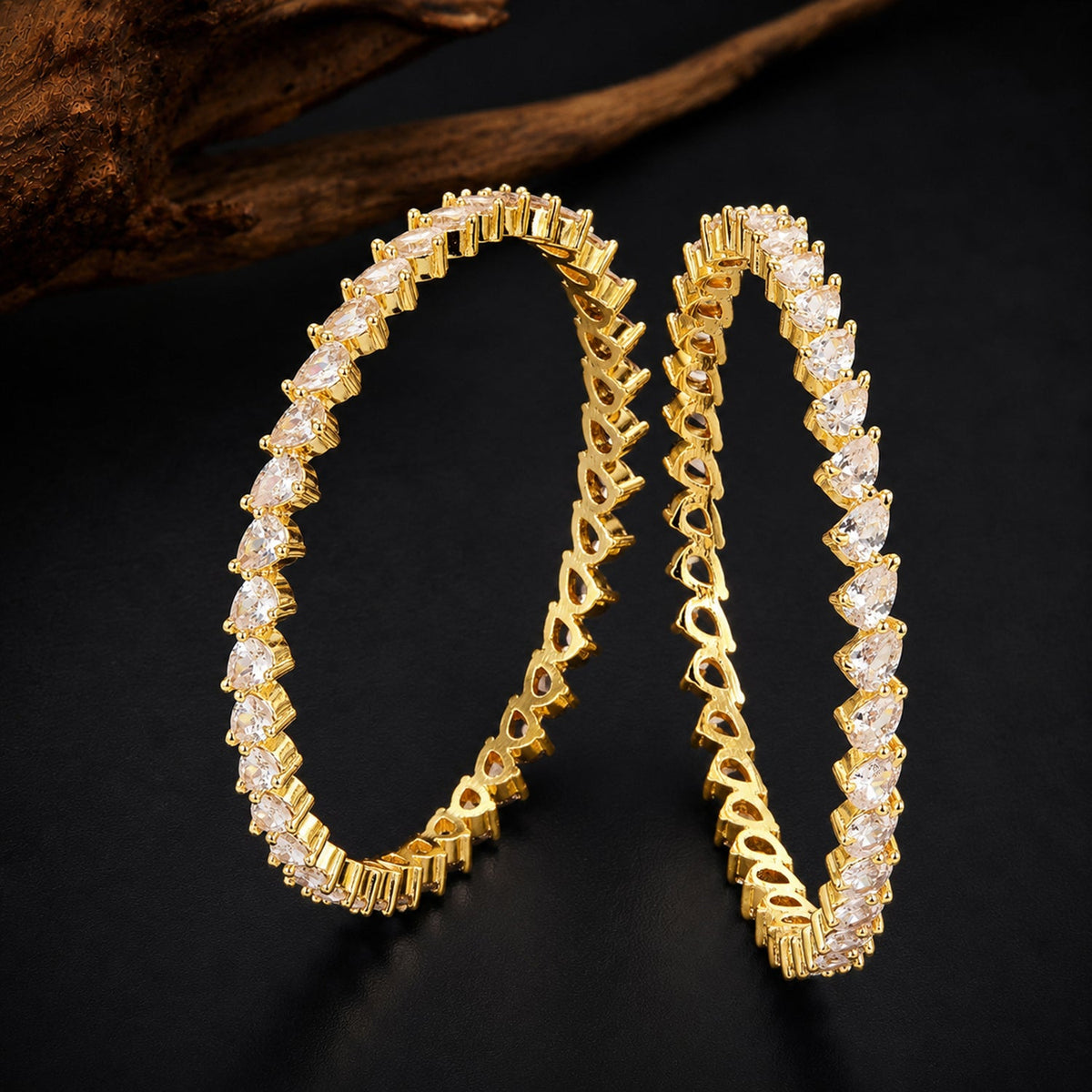 Sparkling Elegance White CZ Yellow Gold-Plated Bangles