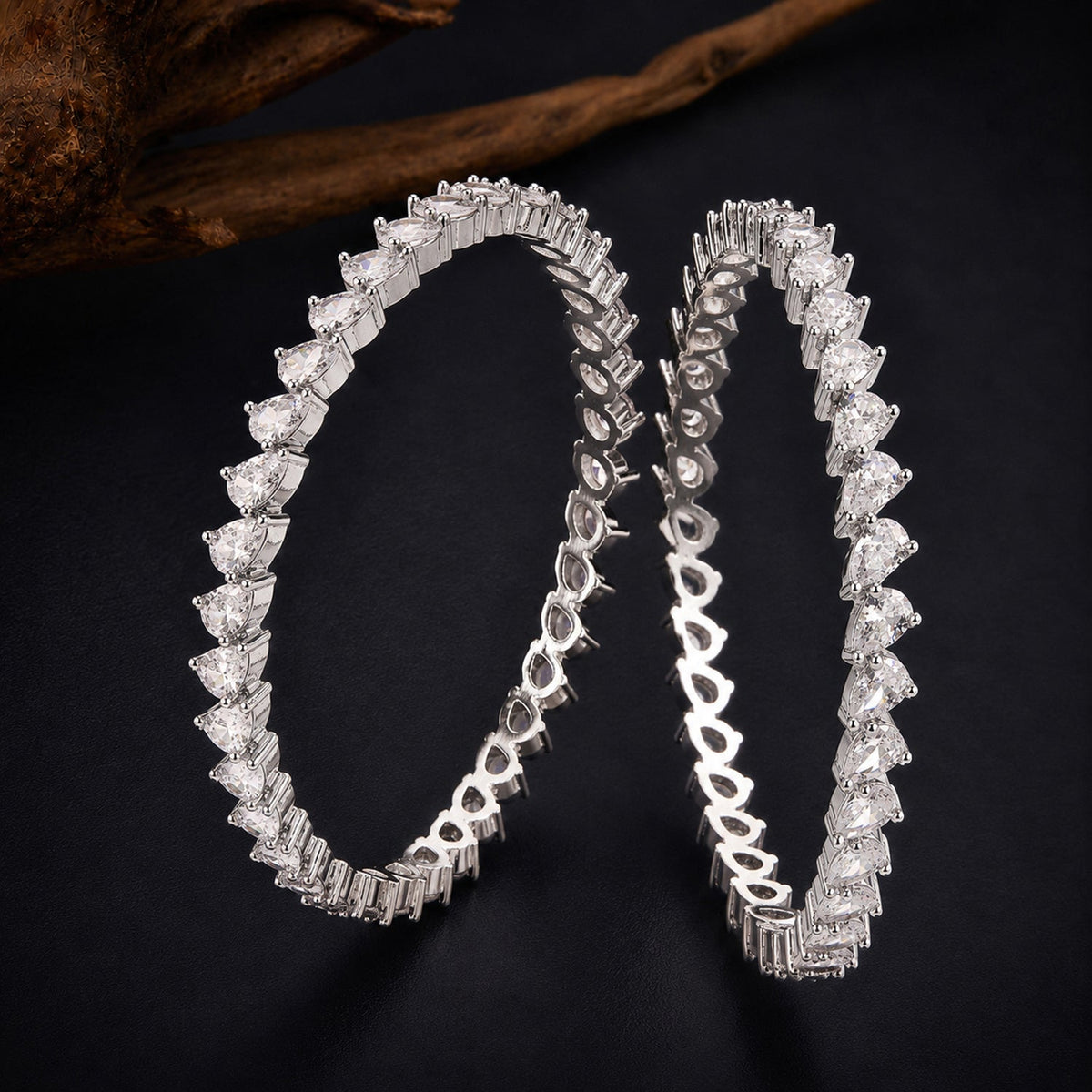 Sparkling Elegance White CZ White Rhodium-Plated Bangles