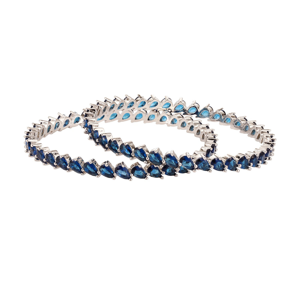Sparkling Elegance Blue CZ White Rhodium-Plated Bangles