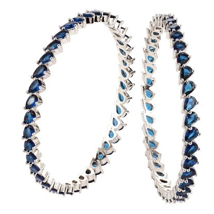 Sparkling Elegance Blue CZ White Rhodium-Plated Bangles