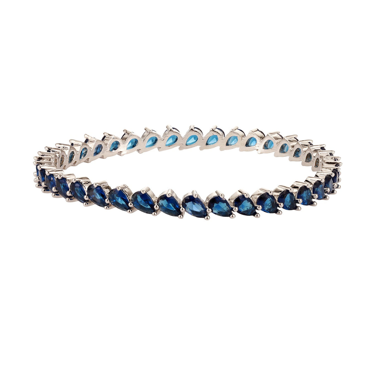 Sparkling Elegance Blue CZ White Rhodium-Plated Bangles