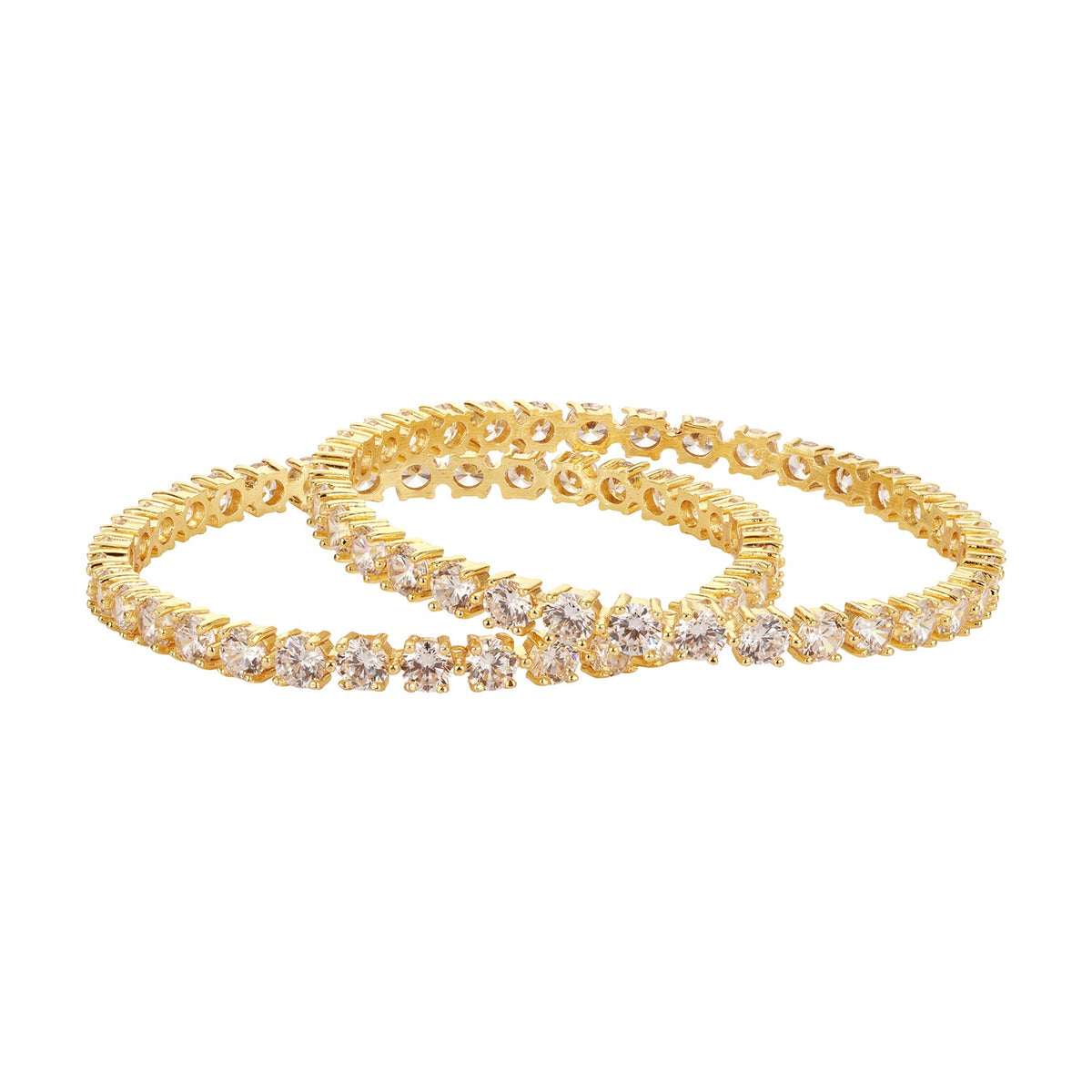 Sparkling Elegance Round White CZ Yellow Gold-Plated Bangles