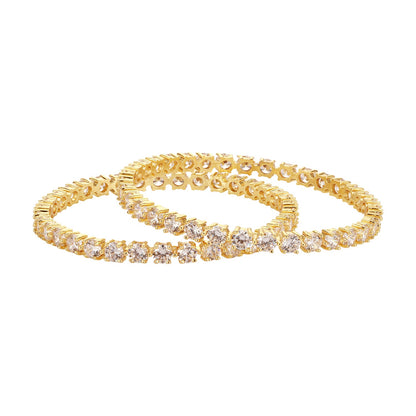 Sparkling Elegance Round White CZ Yellow Gold-Plated Bangles