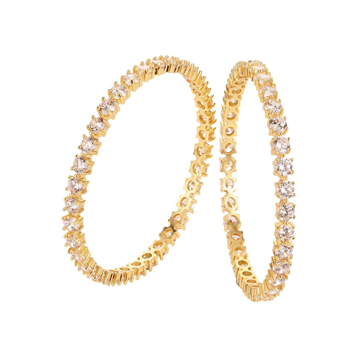 Sparkling Elegance Round White CZ Yellow Gold-Plated Bangles
