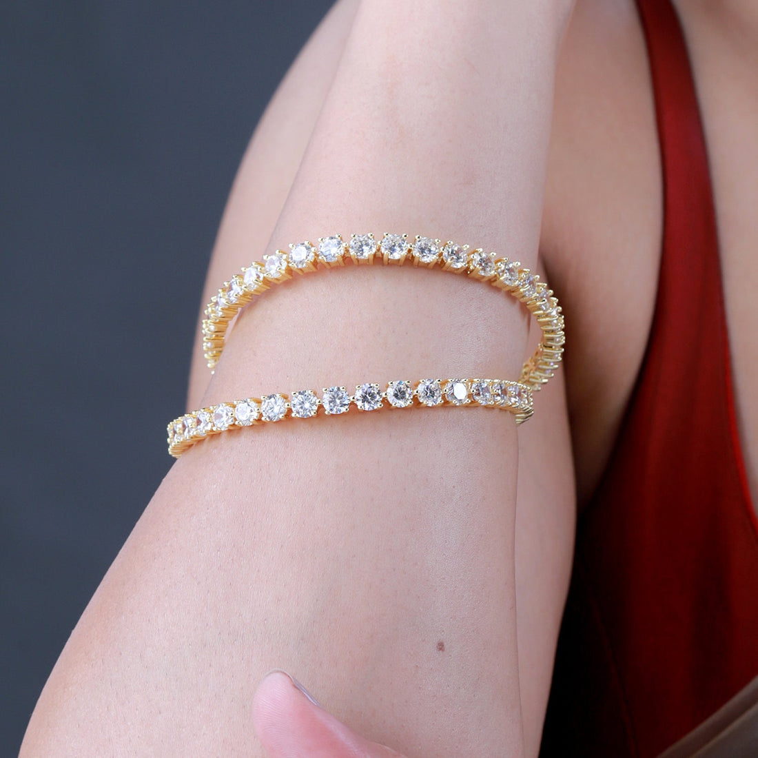Sparkling Elegance Round White CZ Yellow Gold-Plated Bangles