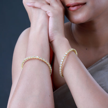 Sparkling Elegance Round White CZ Yellow Gold-Plated Bangles