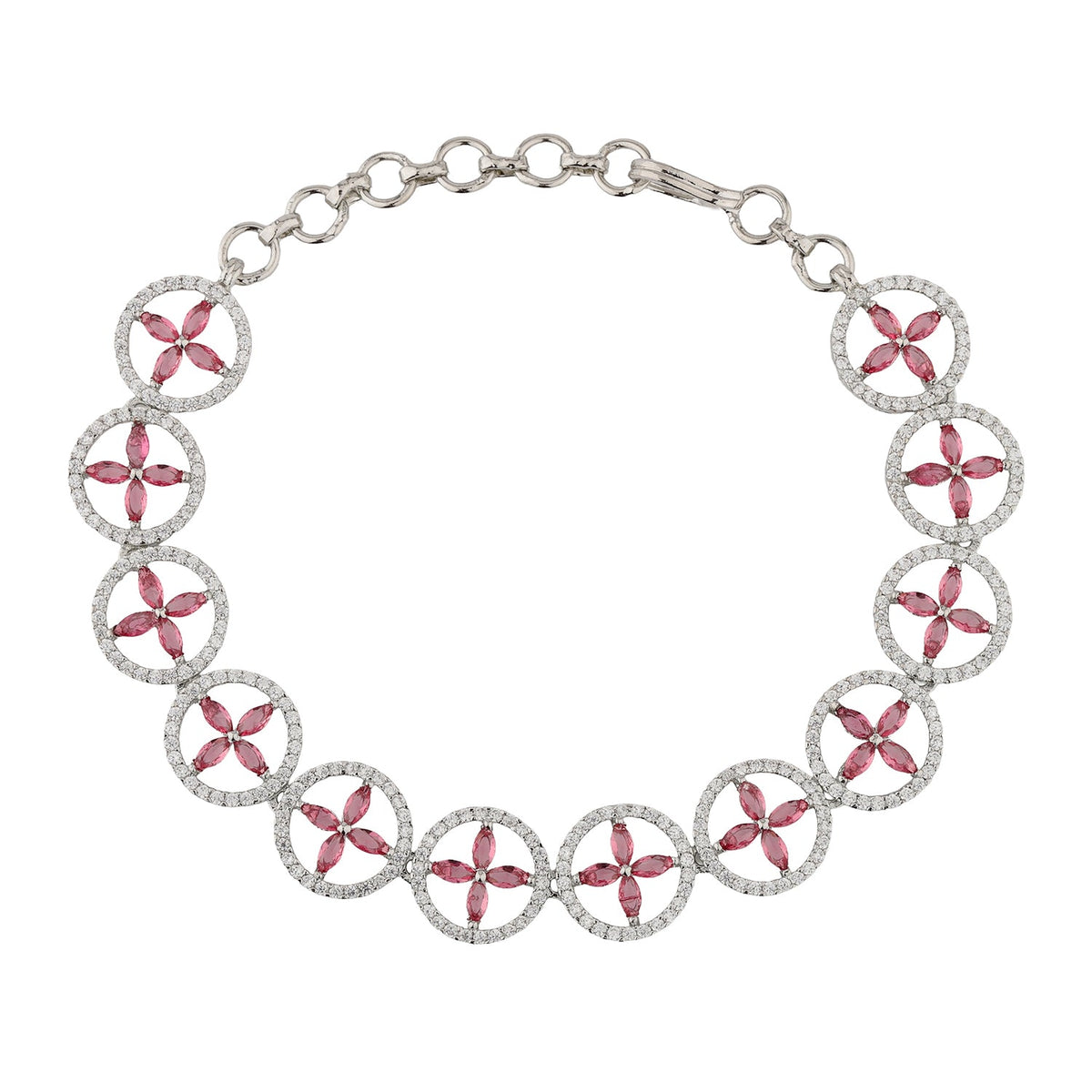 Sparkling Elegance Ruby Bloom American Diamond Tennis Bracelet