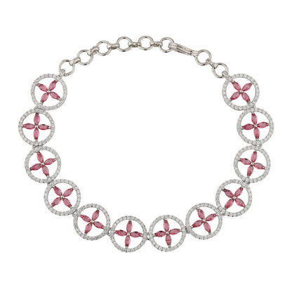 Sparkling Elegance Ruby Bloom American Diamond Tennis Bracelet