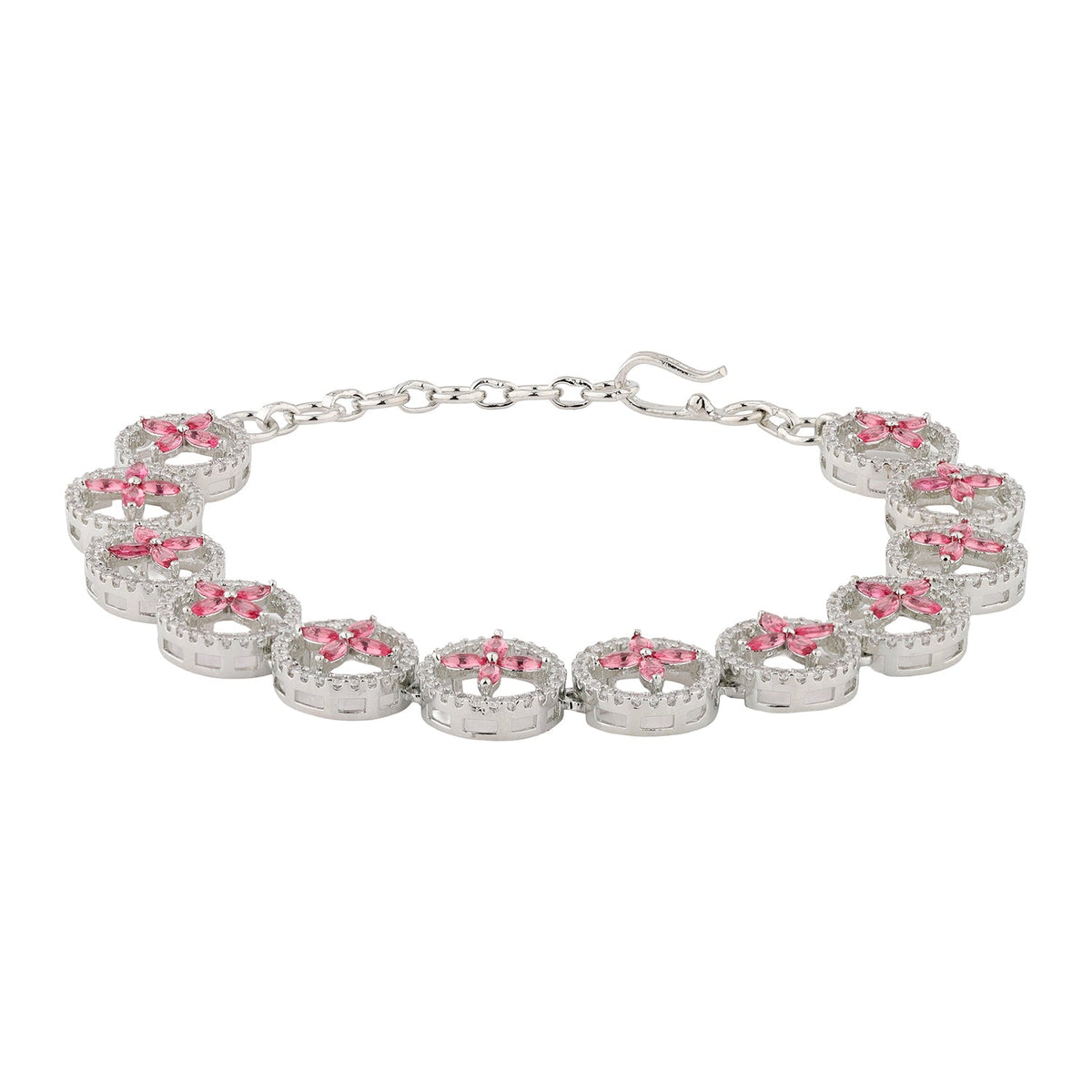 Sparkling Elegance Ruby Bloom American Diamond Tennis Bracelet