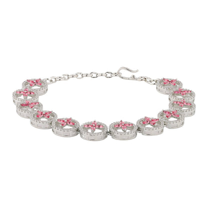 Sparkling Elegance Ruby Bloom American Diamond Tennis Bracelet