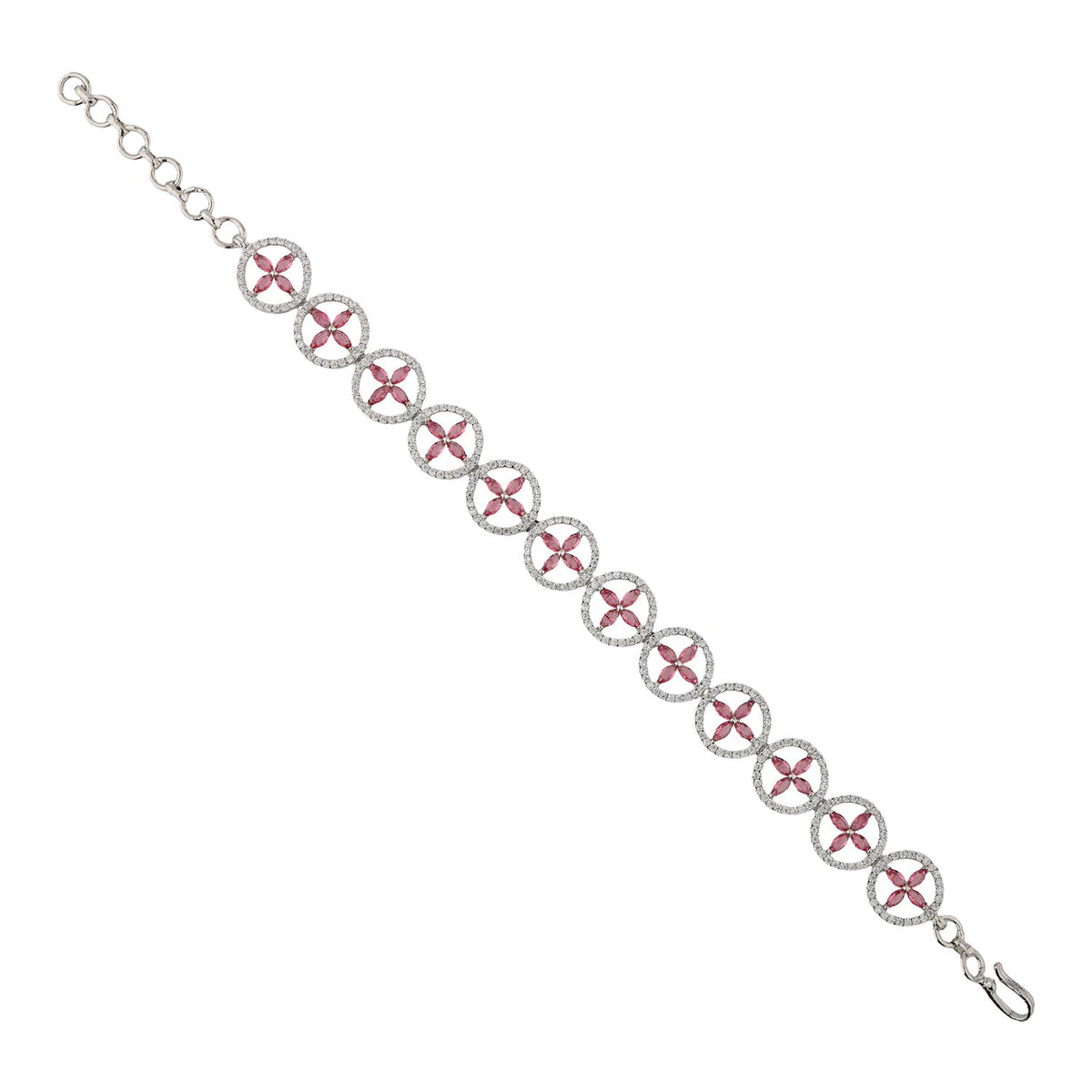 Sparkling Elegance Ruby Bloom American Diamond Tennis Bracelet