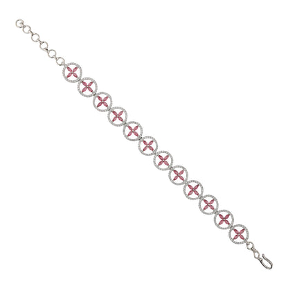 Sparkling Elegance Ruby Bloom American Diamond Tennis Bracelet