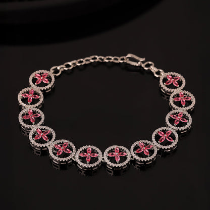 Sparkling Elegance Ruby Bloom American Diamond Tennis Bracelet