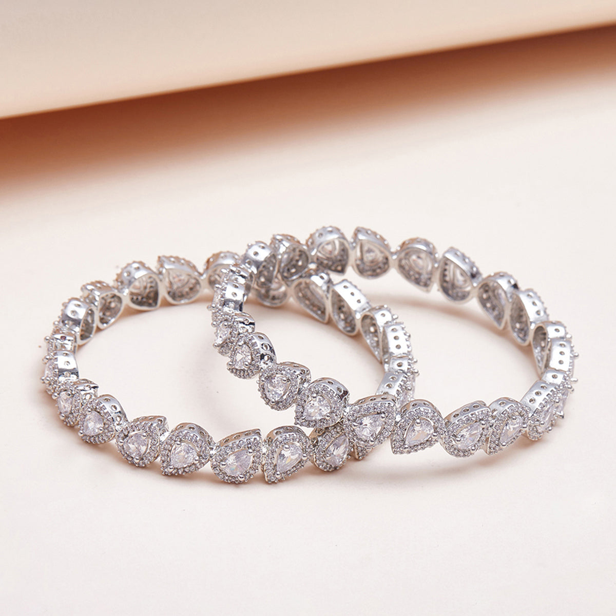 Pear Cut Cluster Setting Zircons Adorned Silver Plated Brass Bracelets