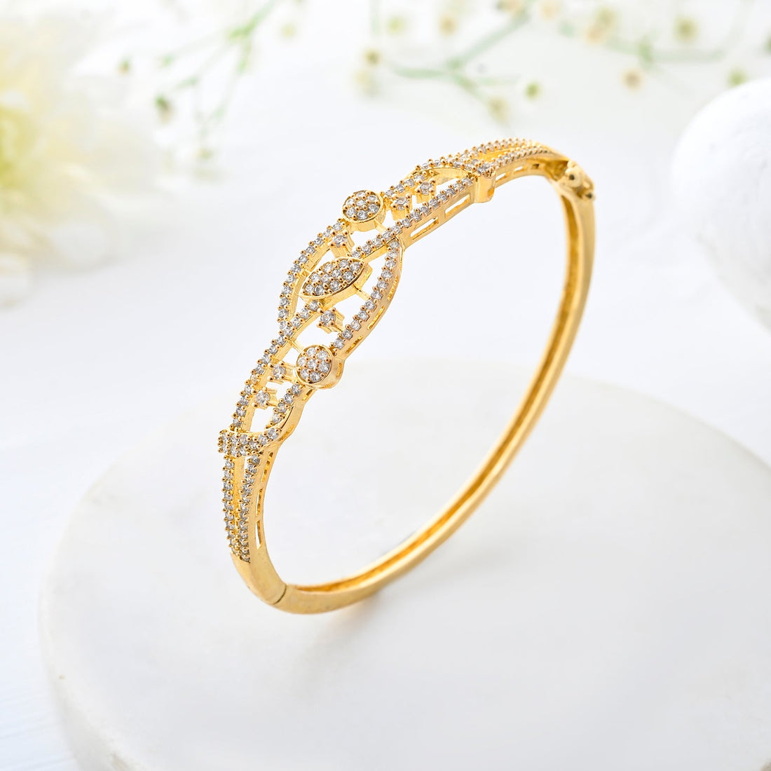 Sparkling Elegance Royal Crest Gold American Diamond Bracelet