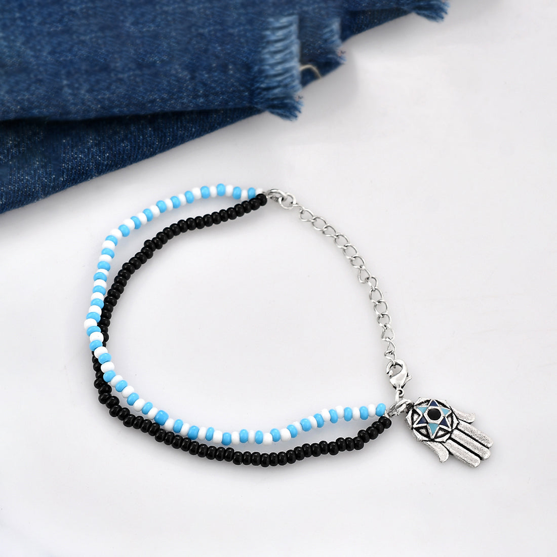 Evil Eye Silver Oxidised Hamsa Engraved Bracelet