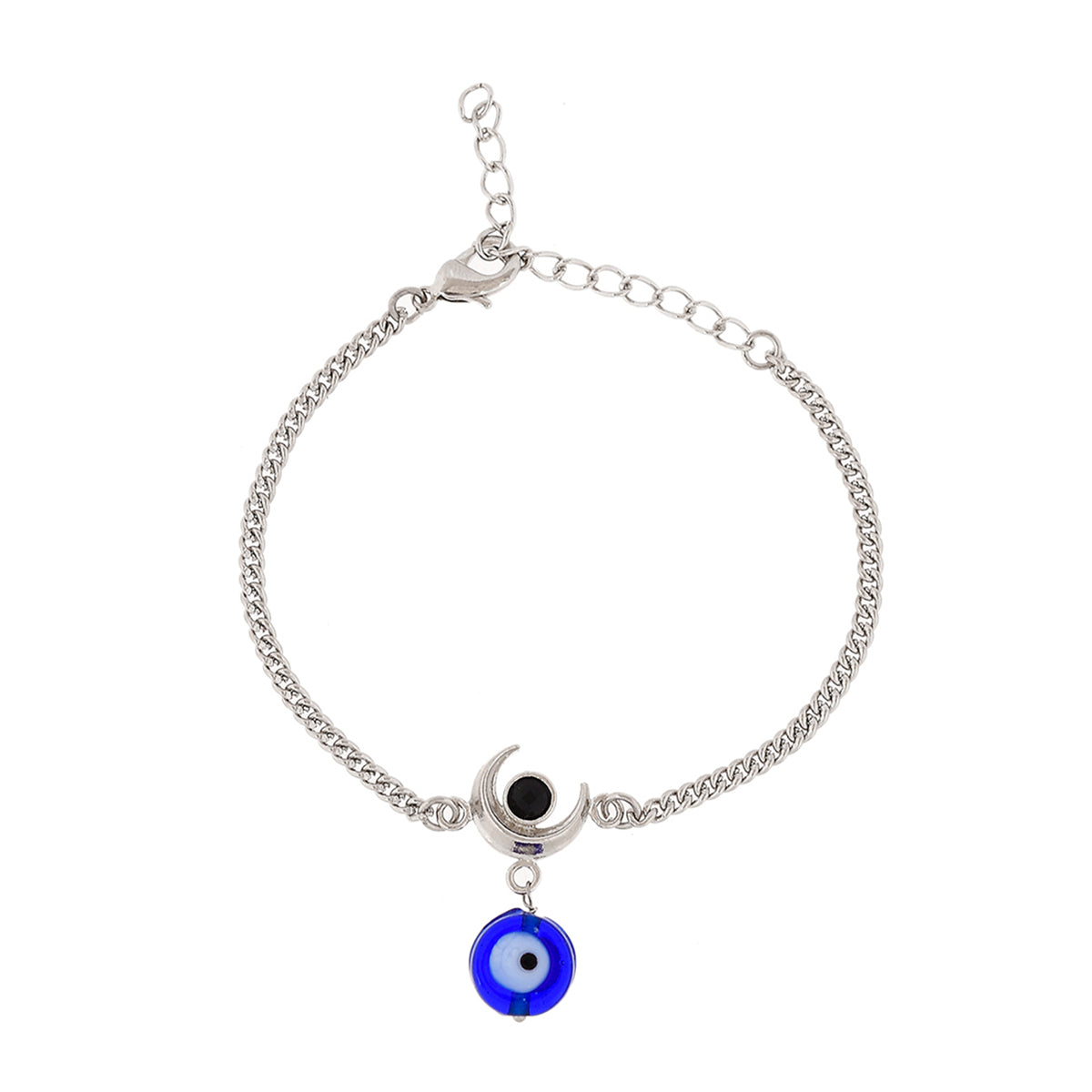 Evil Eye Hanging Bead With Shiva Moon Silver Oxidized Bracelet