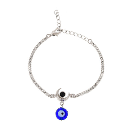 Evil Eye Hanging Bead With Shiva Moon Silver Oxidized Bracelet