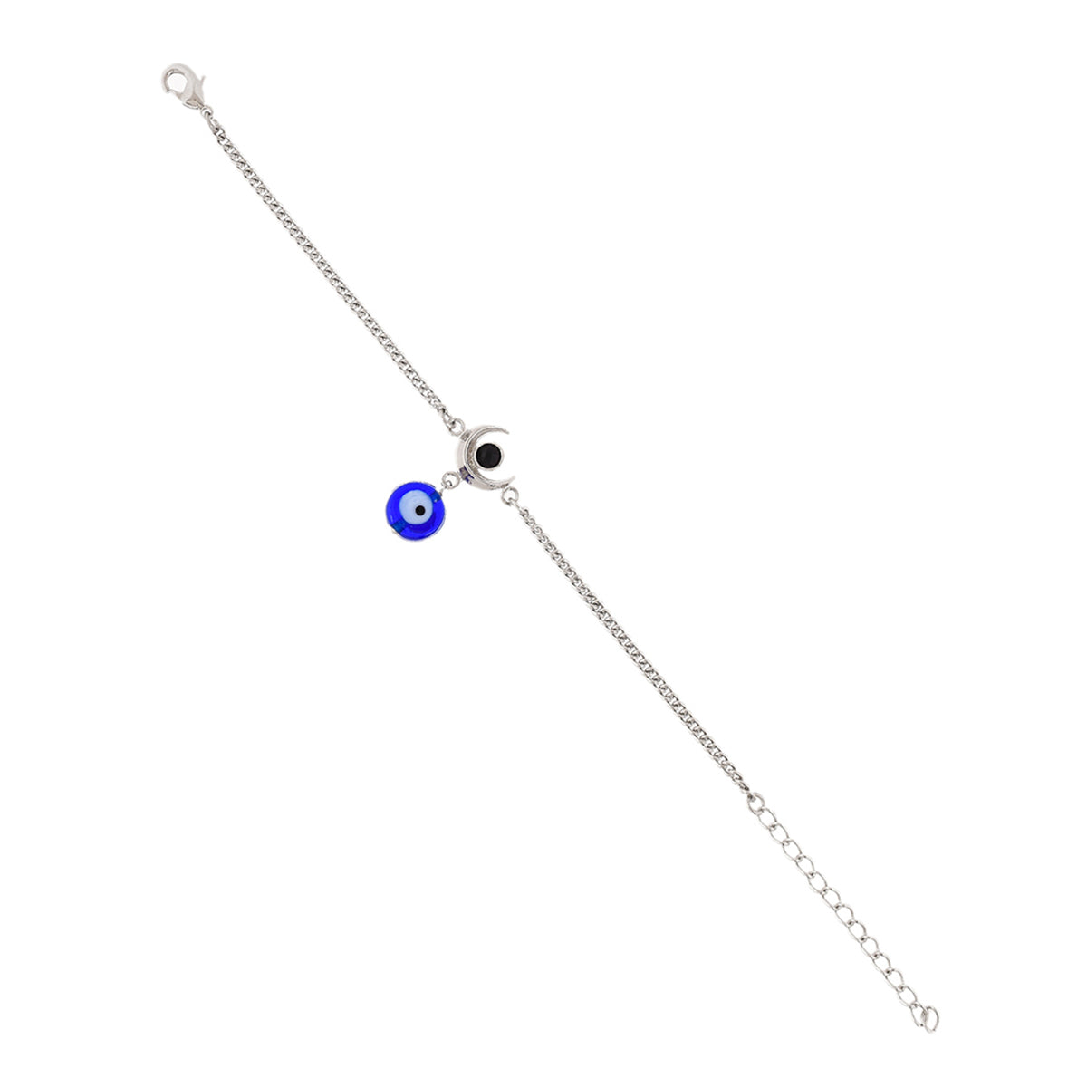 Evil Eye Hanging Bead With Shiva Moon Silver Oxidized Bracelet