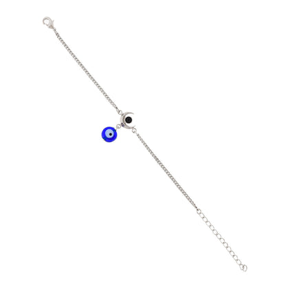 Evil Eye Hanging Bead With Shiva Moon Silver Oxidized Bracelet