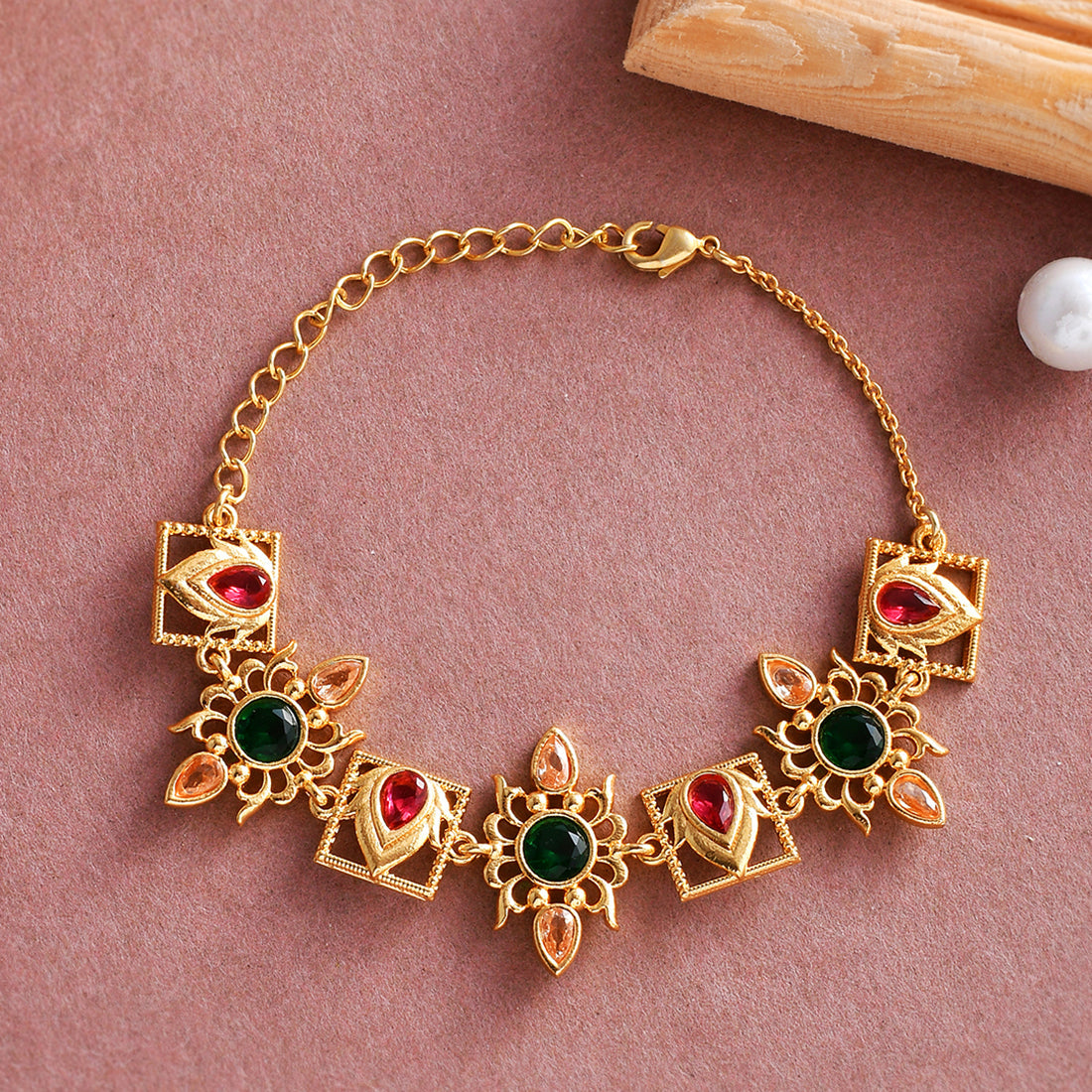Abharan Red and Green Stones Casual Bracelet