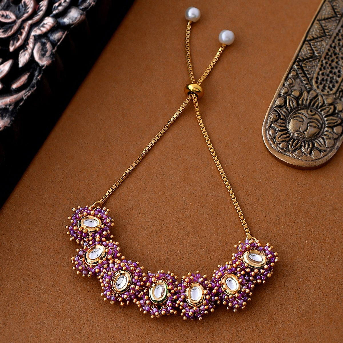 Veerangana Pink Pearls and Kundan Studded Bracelet