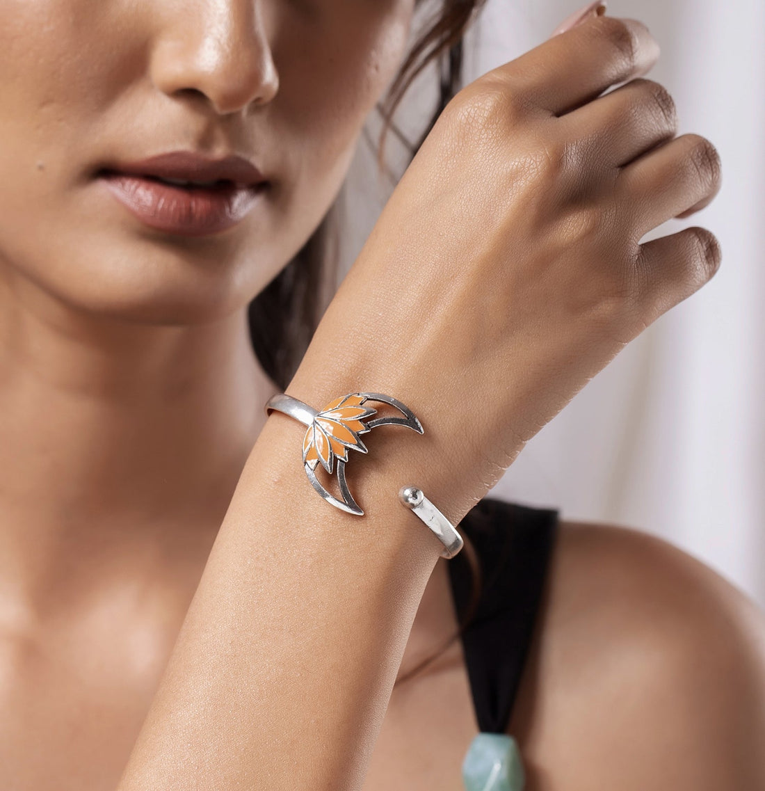 Boho Tribe Lotus Essence Oxidised Enamel Cuff Bracelet