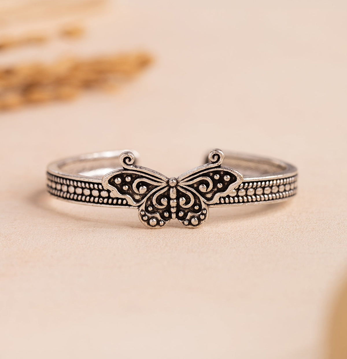 Boho Tribe Butterfly Oxidised Cuff Bangle