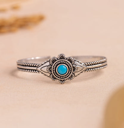 Boho Tribe Flower Turquoise Cuff Bangle