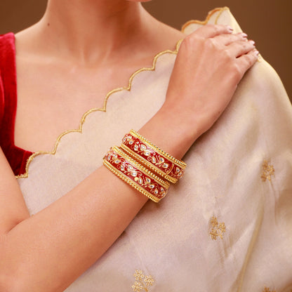 Queens of Rajasthan Zariya Red Openable Bangles