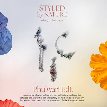 Phulwari Kusum Floral Oxidised Silver Cuff Bracelet
