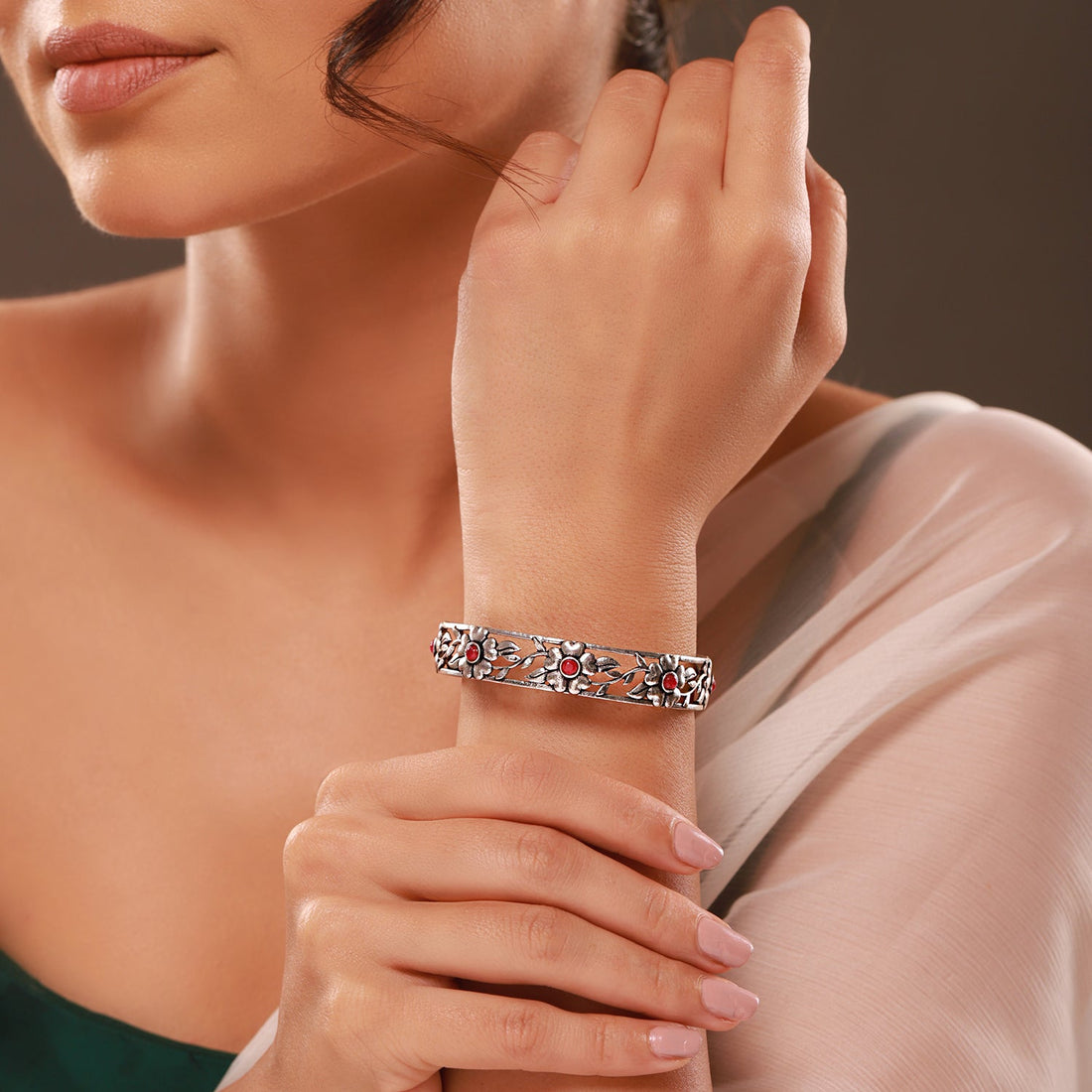 Phulwari Gulika Floral Oxidised Cuff Bracelet