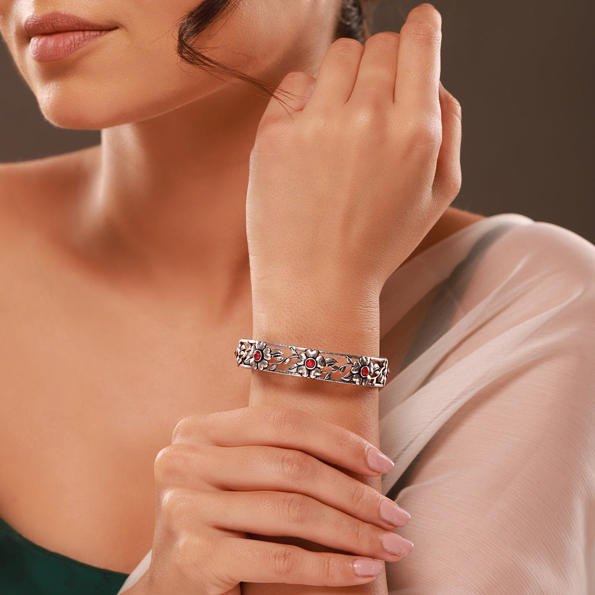 Phulwari Gulika Floral Oxidised Cuff Bracelet