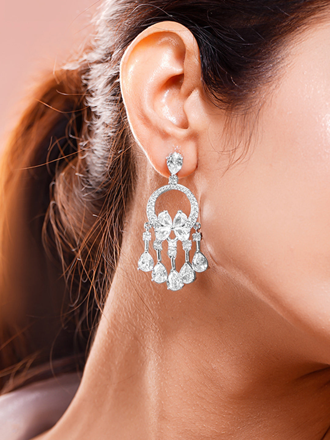 Zirconia Floral Cascade Dangler Earrings