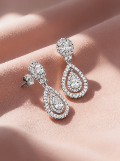925 Fine Silver Rhodium Plated Drop Earrings