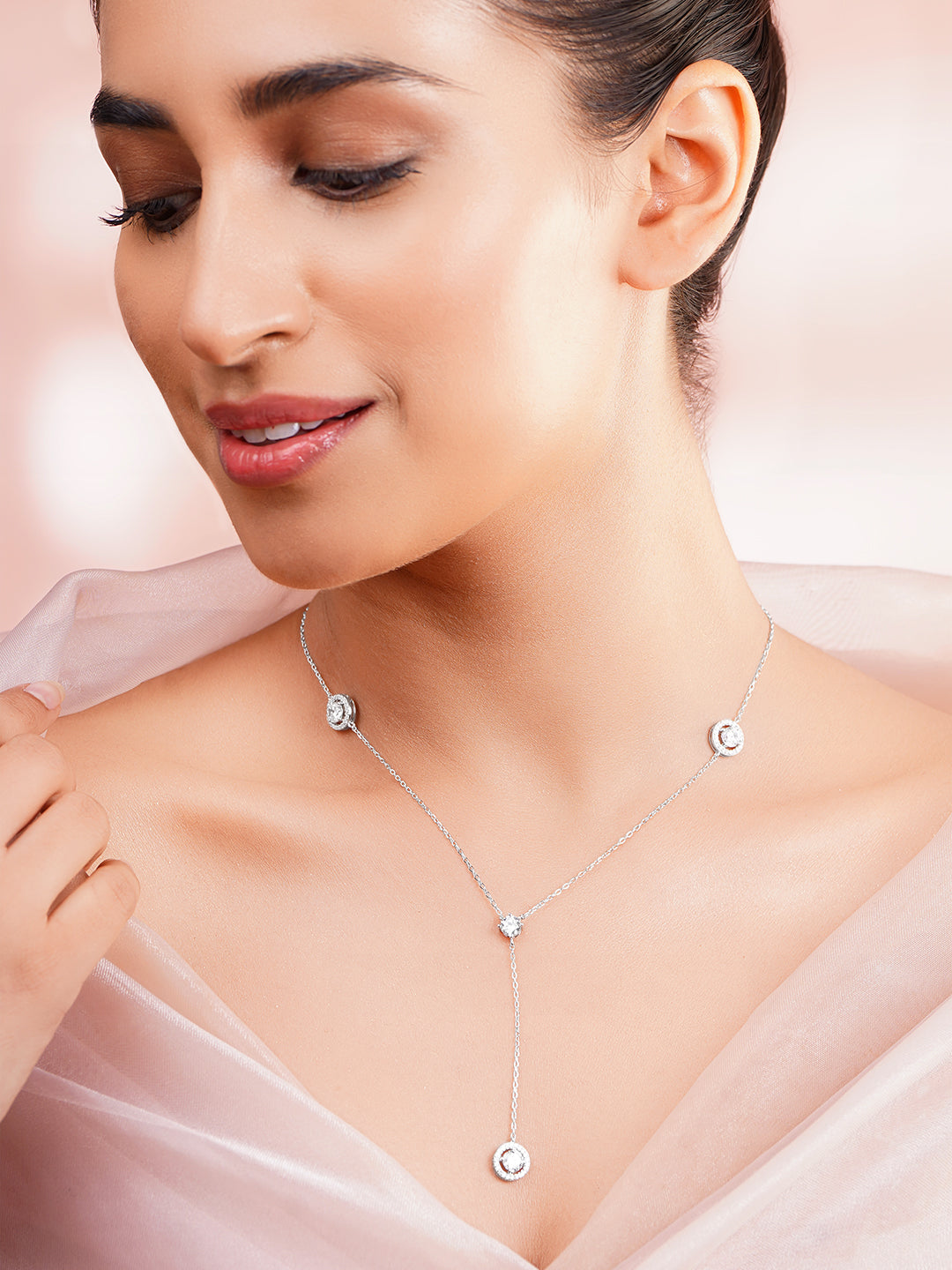925 Fine Silver Rhodium Plated Round Charm Necklace