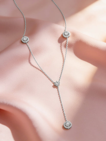 925 Fine Silver Rhodium Plated Round Charm Necklace