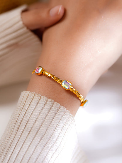 Demi Fine 18K Gold Plated Stainless Steel Rainbow Crystal Chain Bracelet