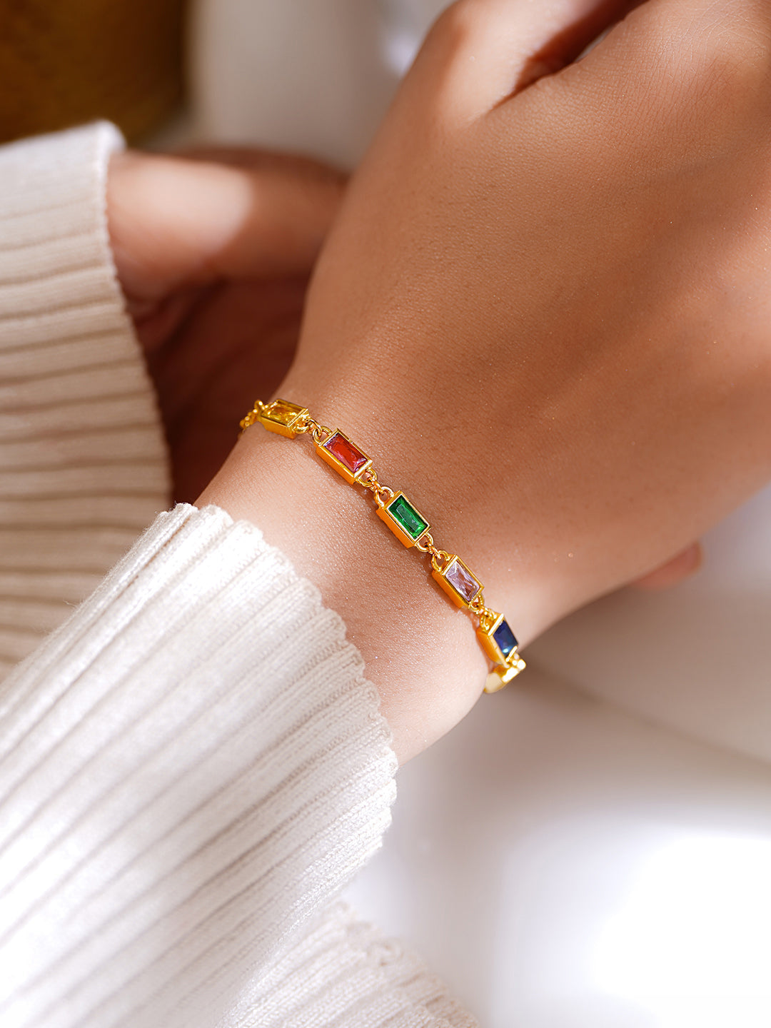 Demi Fine 18K Gold Plated Stainless Steel Multicolor Crystal Bracelet