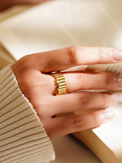 925 Fine Silver Gold Plated Adjustable Ribbed Statement Ring