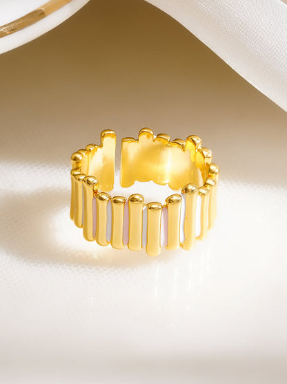 925 Fine Silver Gold Plated Adjustable Ribbed Statement Ring