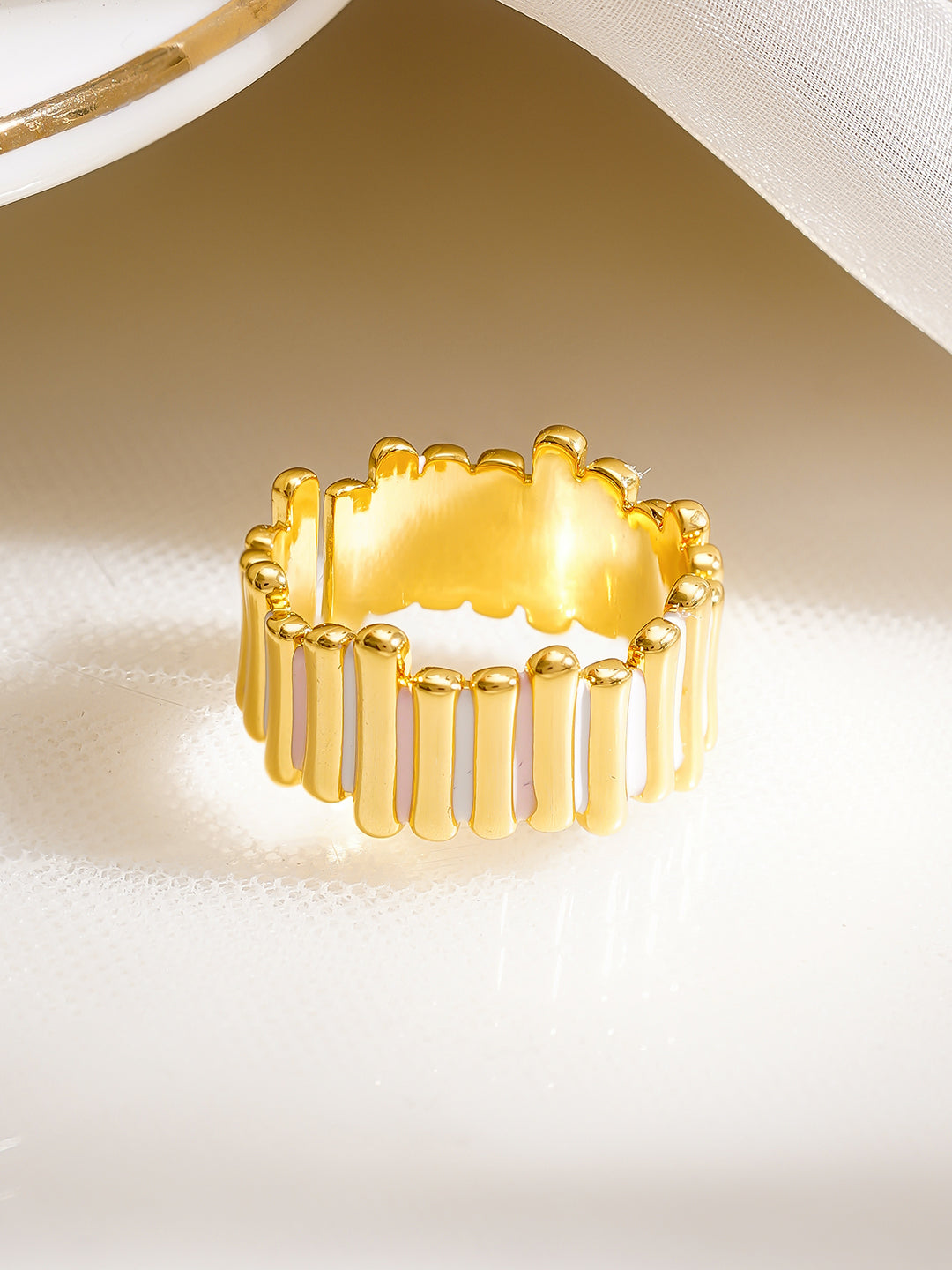 925 Fine Silver Gold Plated Adjustable Ribbed Statement Ring