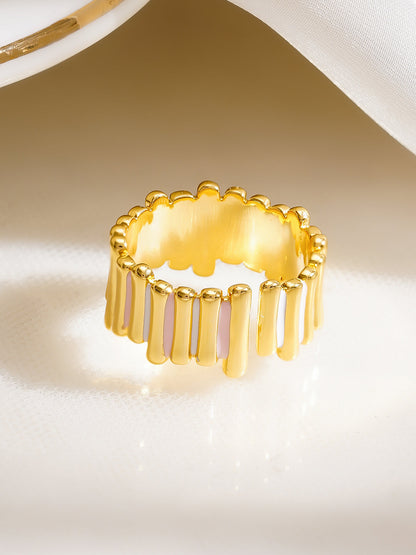 925 Fine Silver Gold Plated Adjustable Ribbed Statement Ring