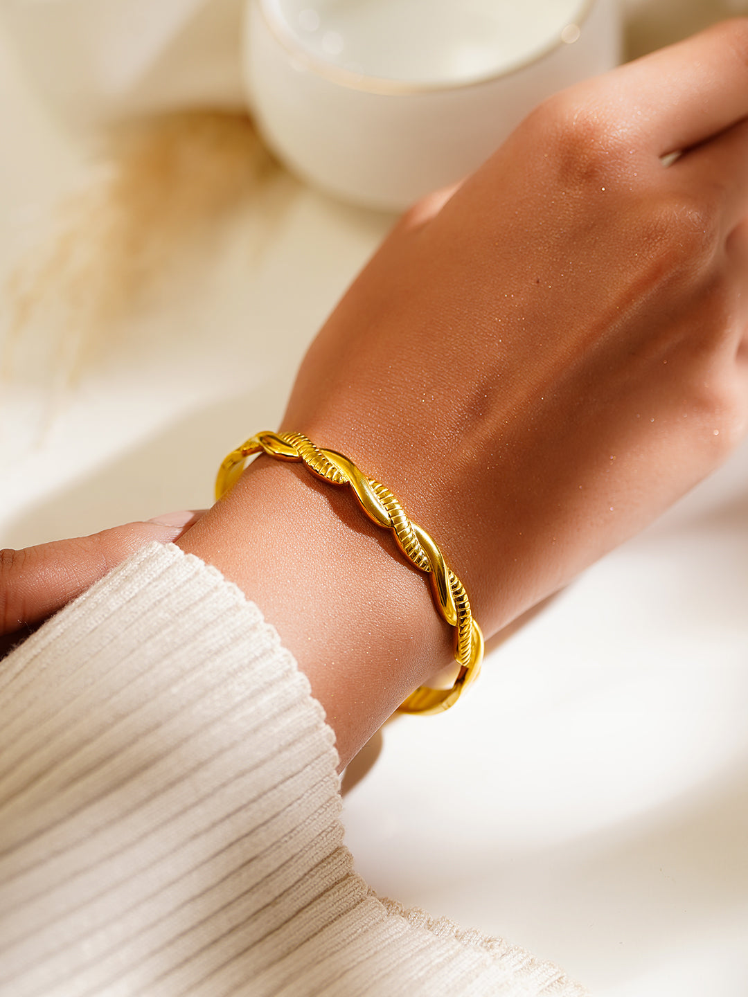 Demi Fine 18K Gold Plated Stainless Steel Twisted Textured Bracelet